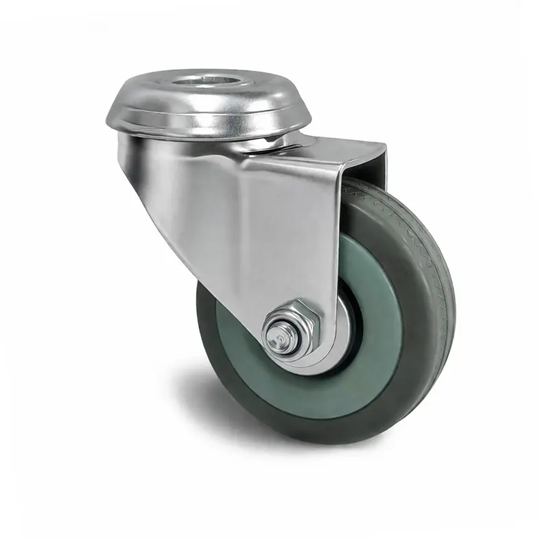 Ersatzrad mit grauem Laufbelag und stabilem Metallgehäuse für Knieroller auf Baustellen.