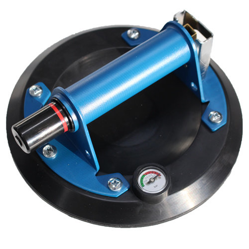 Pump-Saugheber Metallausführung mit Manometer und dreifach-Dichtlippe. Für strukturierte Materialien, Farbe: schwarz, blau. KARL DAHM