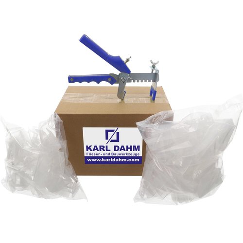 Keile-Nivelliersystem transparent, 100 Keile transparent, 100 Zuglaschen, 1 gelbe Zange im Karton - jetzt günstig kaufen bei Karl Dahm