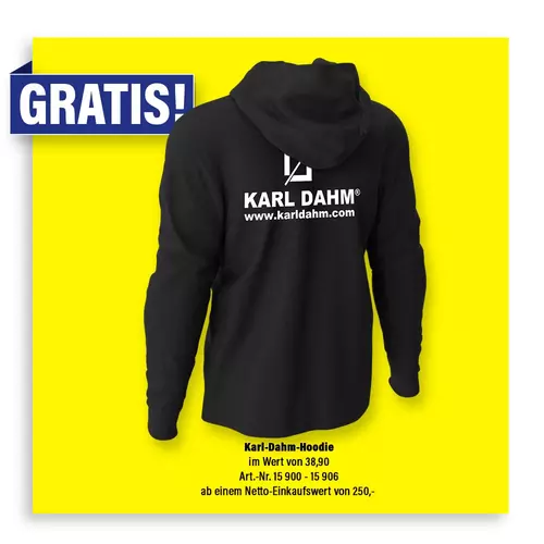 Free KARL DAHM hoodie, from a net value of 250!