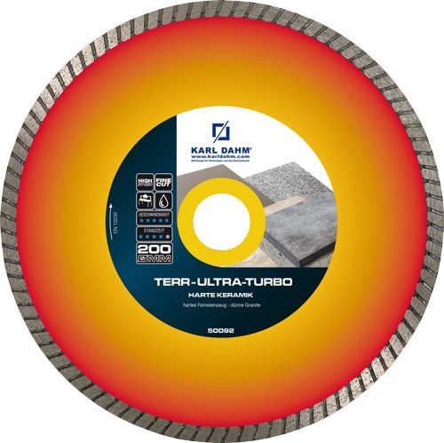 Diamant-Trennscheibe TERR Ultra Turbo für Terrassenplatten und extrem harte Materialien - Diamanttrennscheibe Orange und Rot mit Turbozahnung