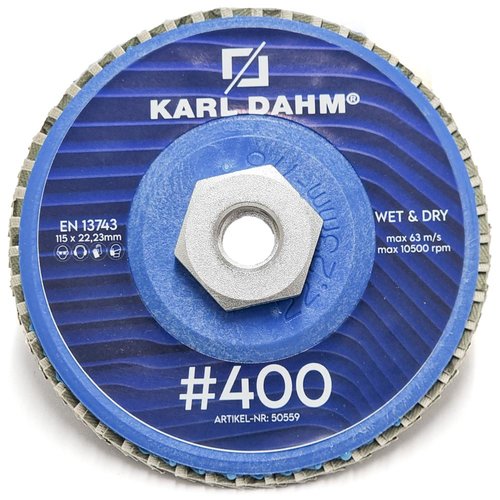 Diamond flap discs Wet&Dry grit 400 in blue - for grinding porcelain stoneware and natural stone from KARL DAHM