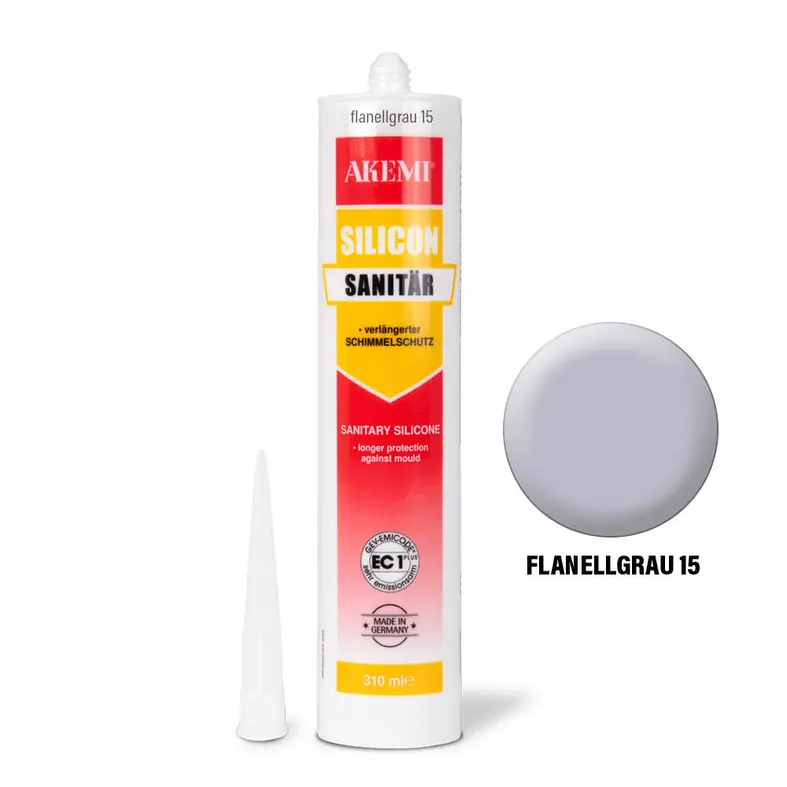 Akemi Sanitary Silicone flannel grey 15 in a 310 ml cartridge, Art. No. 16268