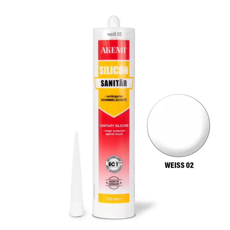 Akemi Sanitary Silicone white 02 in a 310 ml cartridge, Art. No. 16256