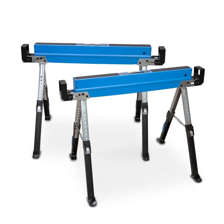 Sawhorse blue height-adjustable Art. 12802, pair on jobsite