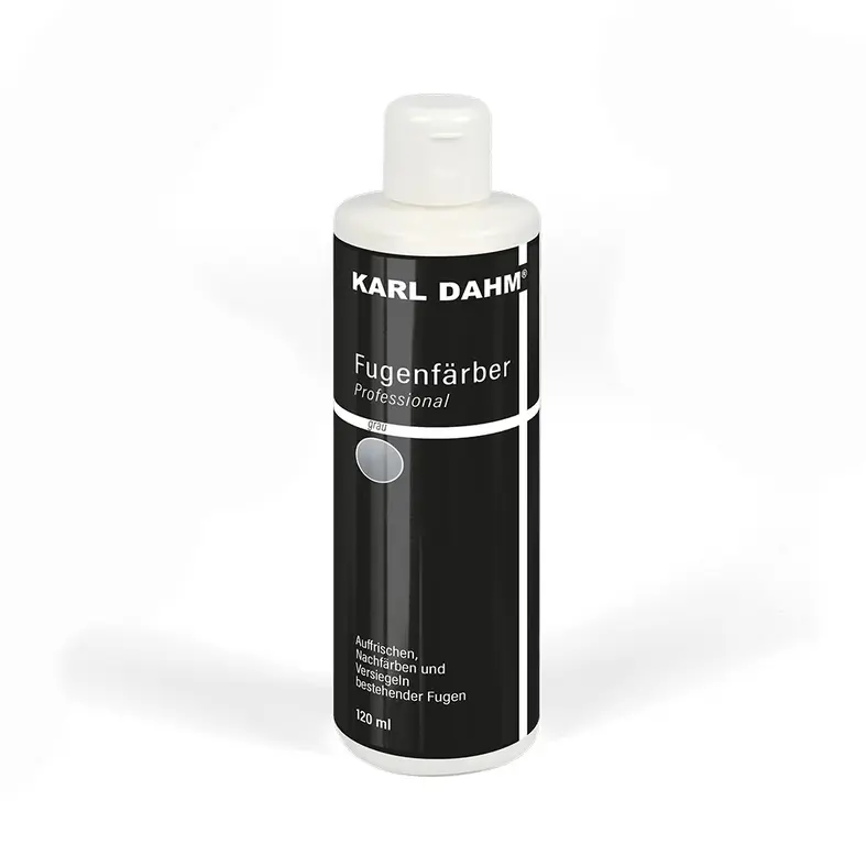 Fugenfärber grau, 120 ml Flasche mit schwarzem Etikett. Fugen färben einfach und schnell. Für neue und alte Fugen.