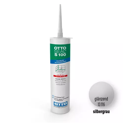 OTTOSEAL® S 100 Silicone - Etanchéité résistante aux moisissures en gris argenté pour les salles de bains, douches et pièces humides.