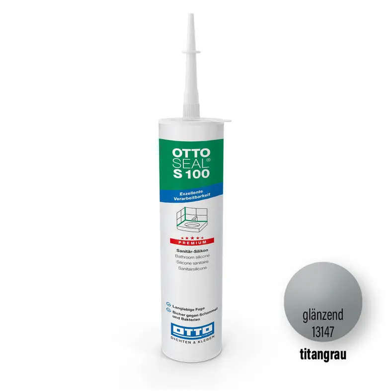 Cartouche OTTOSEAL® S 100 Silicone gris titane brillant (C1172) – mastic d'étanchéité élastique haut de gamme pour sanitaires.