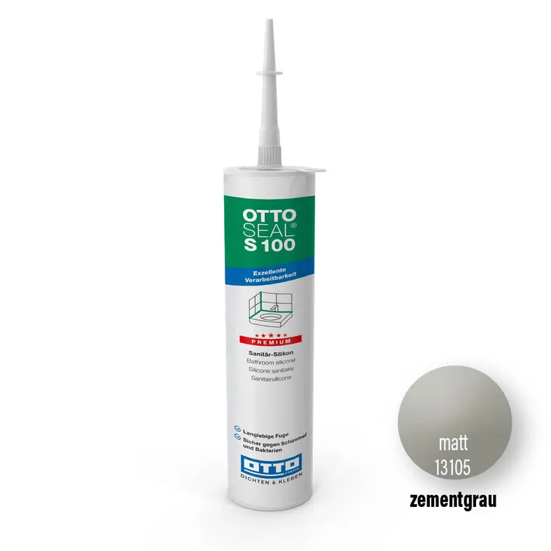 OTTOSEAL® S 100 Sanitär-Silikon in Zementgrau matt, ideal für Fugenabdichtungen im Nassbereich.