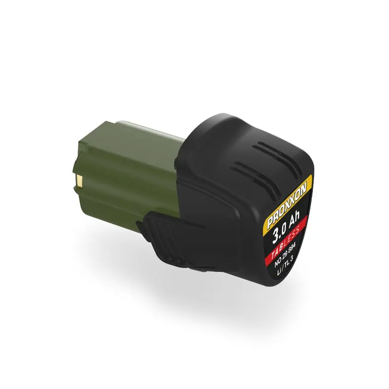 Proxxon Li-Ionen-Akku Li/TL3 Tabless, Art.-Nr. 41833, ist ein leistungsstarker Akku mit Schnellladefunktion und kompatibel mit dem SuperCharger von Proxxon.