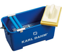 Tile washing set express for tiler with grate, sponge board and bottom squeeze rollers in blue 25 liter bucket