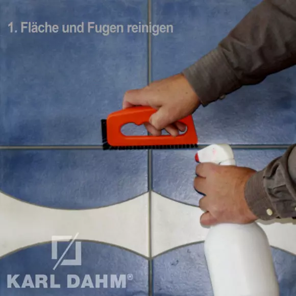Additional image Joint colourant by Karl Dahm – Step 1: Clean the surface and grout thoroughly.