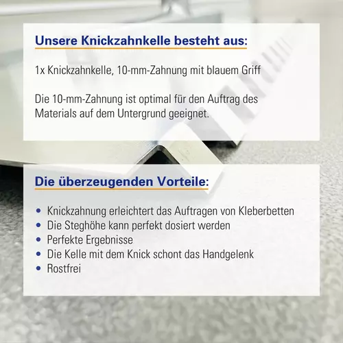 Zusatzbild Knickzahnkelle rostfrei | 10 mm für exaktes Auftragen von Fliesenkleber auf Wand und Boden.