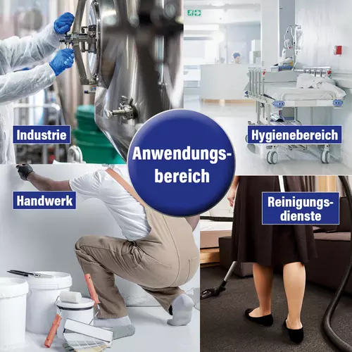 Zusatzbild Überschuhe blau, 10 Paar, sind in vielen Anwendungsbereichen einsetzbar, wie Handwerk, Industrie, Hygienebereich und Reinigungsdienste.