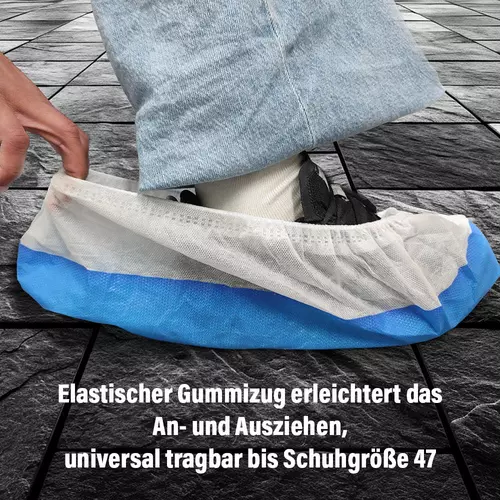 Zusatzbild Überschuhe blau, 10 Paar, haben einen elastischen Gummizug zum leichten An-und Ausziehen und sind universal tragbar bis Schuhgröße 47.