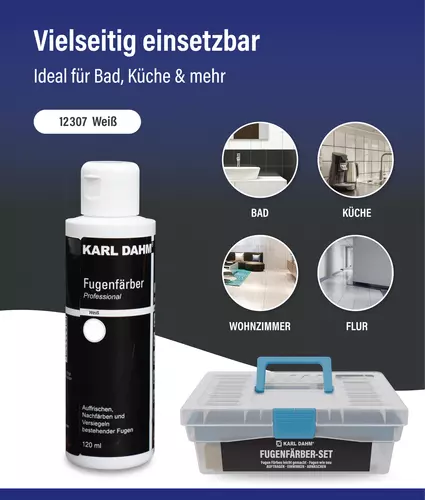 Joint stain 120 ml in set white is ideal for grouting in bathrooms, kitchens, living rooms and hallways.