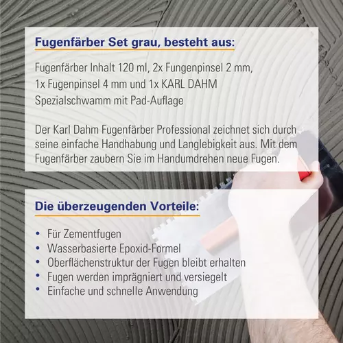 Fugenf&auml;rber 120 ml im Set grau ist ideal f&uuml;r Zementfugen geeignet und hat eine wasserbasierte Epoxid-Formel.