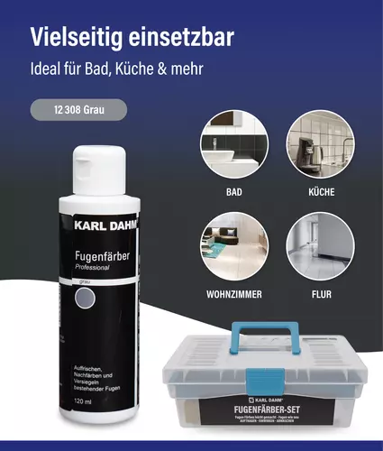 Fugenf&auml;rber 120 ml im Set grau ist ideal f&uuml;r Fugen in Bad, K&uuml;che, Wohnzimmer und Flur.