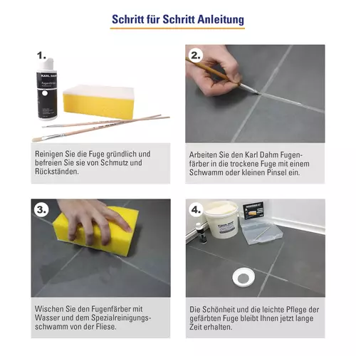 Fugenf&auml;rber 120 ml im Set grau in nur 4 Schritten zum professionellen Ergebnis. Auftragen-Einwirken-Abwaschen-Fertig!