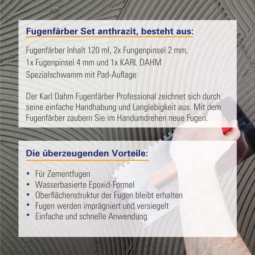 Colorant pour joints 120 ml dans un ensemble anthracite, st id&eacute;al pour les joints en ciment et est compos&eacute; d'une formule &eacute;poxy &agrave; base d'eau.