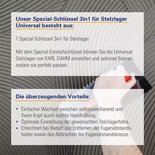 Zusatzbild Vorteile des Spezial Schlüssel 3 in 1 für Stelzlager