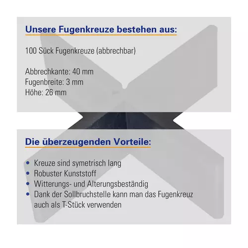 Additional image Spacer 40x40x3mm 26mm - Thanks to the predetermined breaking point, the joint spacer can also be used as a T-piece or T-spacer.
