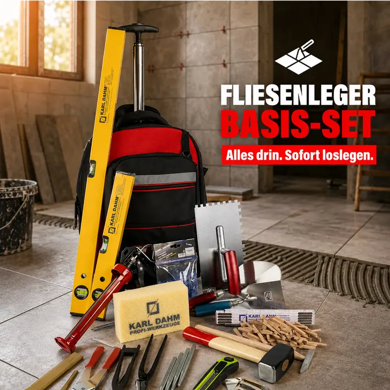 Zusatzbild Werkzeugausrüstung "Basic" | Rucksack und Trolley | 2 in 1 ist die perfekte Werkzeugausrüstung für den Fliesenleger und Handwerker mit Qualitätswerkzeugen von Karl Dahm.