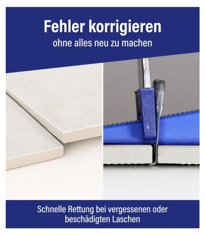 SOS-Laschen-Set zum Fehler korrigieren beim Fliesen legen ohne alles neu zu machen und f&uuml;r eine schnelle Rettung bei vergessenen oder besch&auml;digten Laschen.