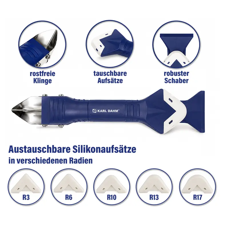 Additional image 3-in-1 multi-tool with 5 different silicone scraper attachments for smooth, clean silicone joints