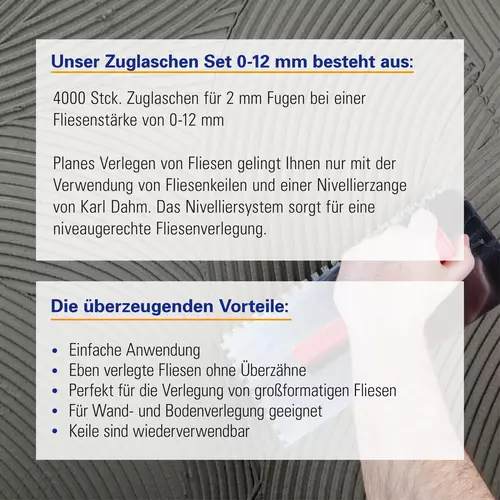 2 mm Zuglaschen SET 0 - 12 mm zu Keile-Nivelliersystem, 4000 St&uuml;ck: Einfache Anwendung, ebene Fliesen, keine &Uuml;berz&auml;hne, gro&szlig;formatige Fliesen, Wandverlegung, Bodenverlegung, wiederverwendbare Keile.