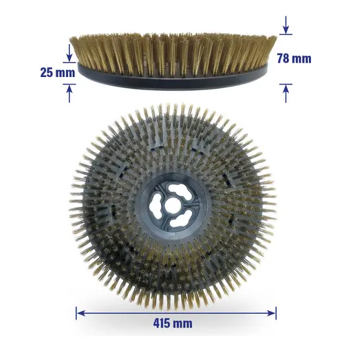 Zusatzbild Stahlbuerste zur Ausfugmaschine mit Durchmesser von 415 mm, Borstenhöhe von 78 mm und einer Aufnahmetellerhöhe von 25 mm.