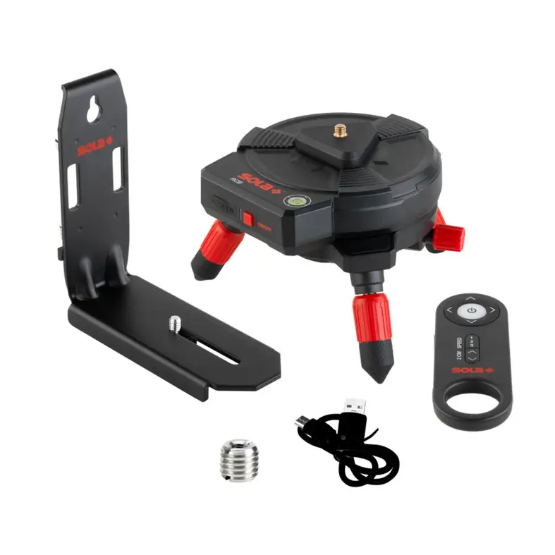 Zusatzbild Lieferumfang des SOLA RCB Sets, inklusive Fernbedienung, USB-C Ladekabel, magnetischer Wandhalterung und Gewindeadaprter