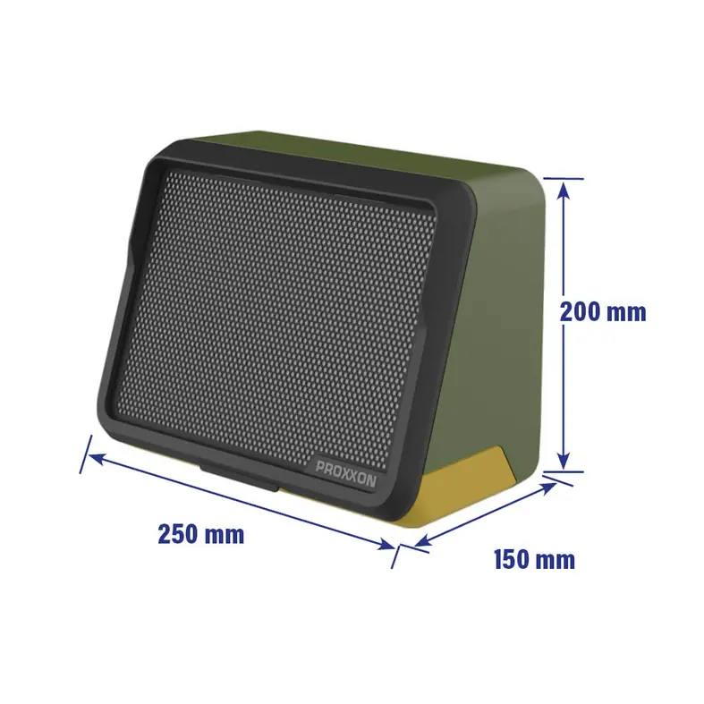 Zusatzbild Proxxon Absauganlage mit eingezeichneten Abmessungen von 250 x 150 x 200 mm
