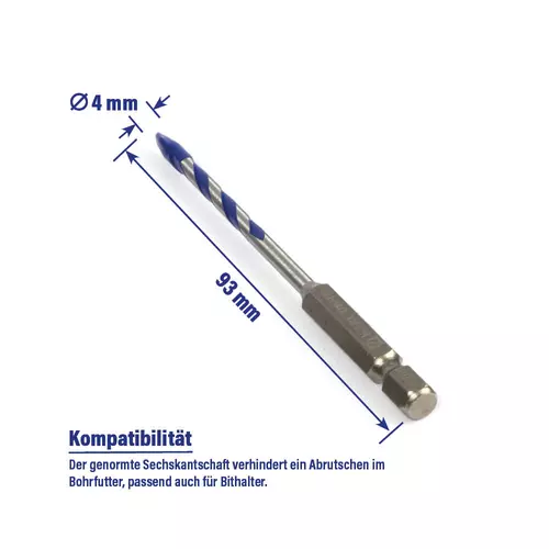Hartmetallbohrer &Oslash; 4 mm mit Sechskantschaft f&uuml;r sicheren Halt im Bohrfutter