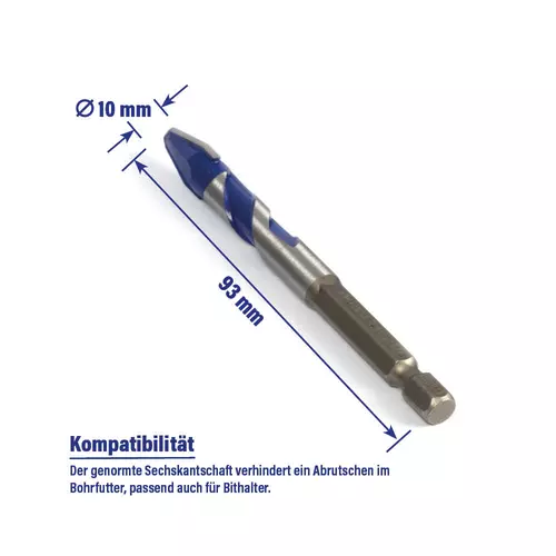 Hartmetallbohrer &Oslash; 10 mm mit Sechskantschaft f&uuml;r sicheren Halt im Bohrfutter
