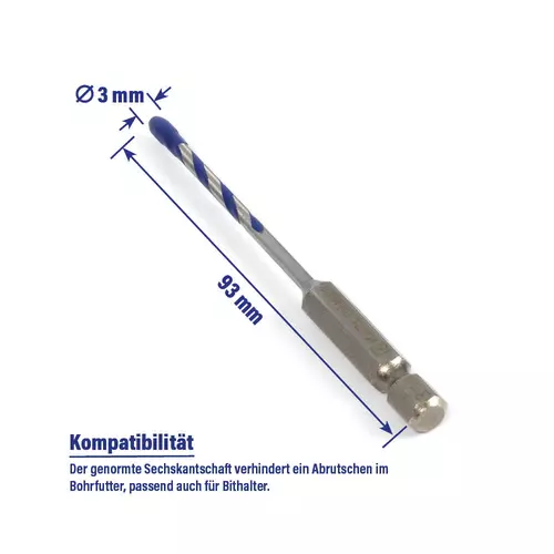 Hartmetallbohrer &Oslash; 3 mm mit Sechskantschaft f&uuml;r sicheren Halt im Bohrfutter
